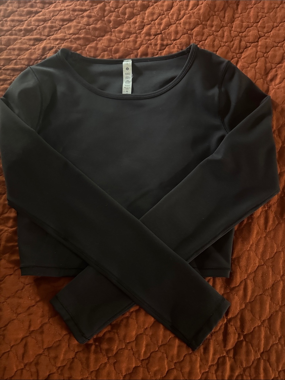 lululemon athletica Black Cropped Crewneck Long Sleeve Top